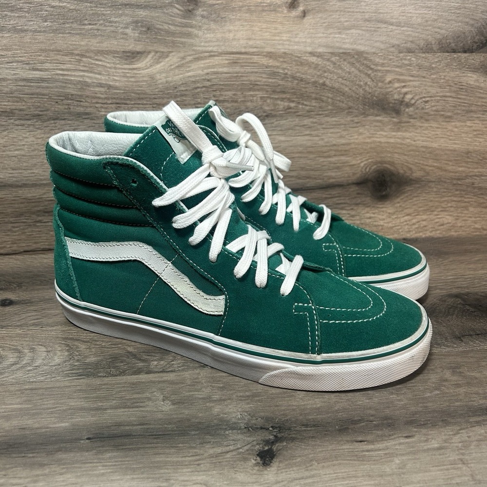 Vans Sk8-Hi Shoe Mens 9 Womens 10.5 Green White Canvas High Top Skate Sneaker